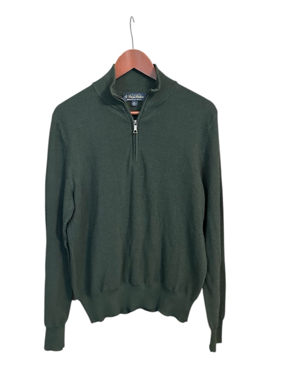 Brooks Brothers Brookstech 1/4 Zip Italian Merino Wool OD Green Med